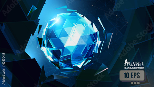 Abstract triangle sphere combine on polygonal BG