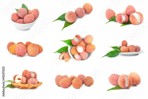 Collage of lychee isolated on a white background with clipping path
