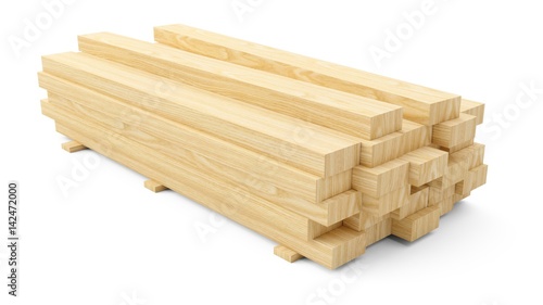 3D rendering Wooden beams and planks. Construction material.