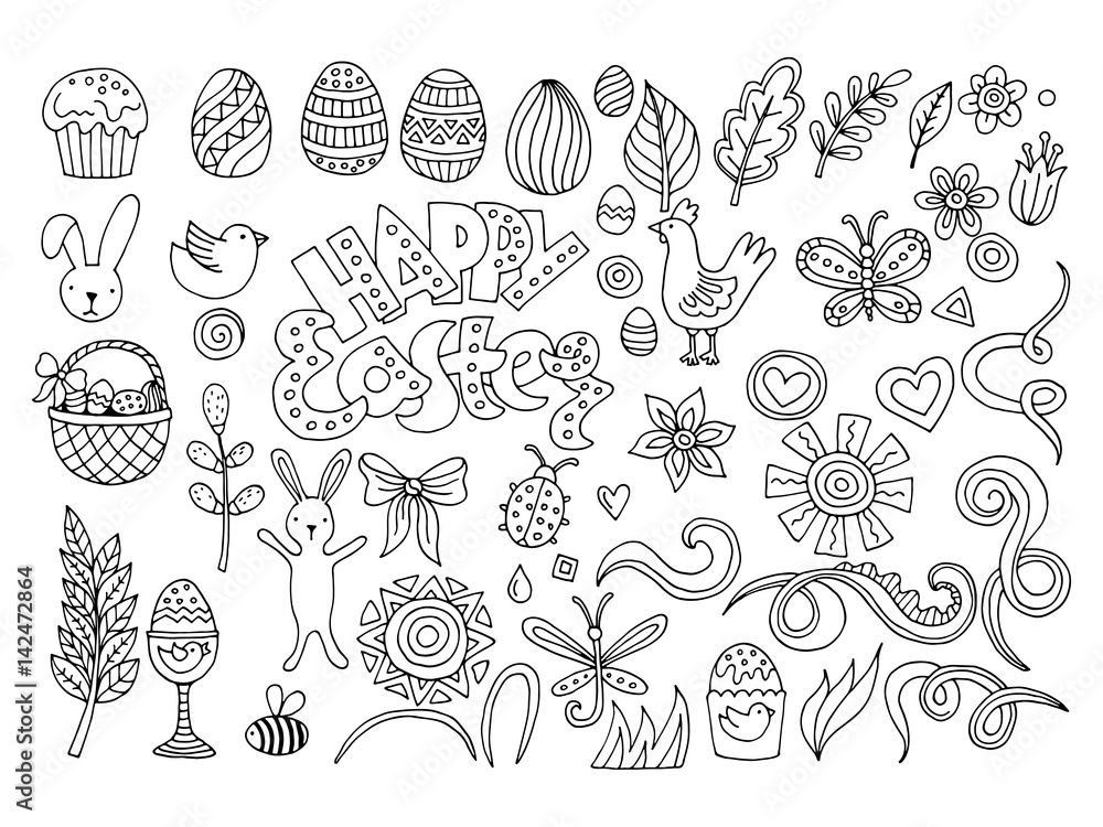 Easter hand drawn vector symbols and objects Easter hand drawn vector symbols and objects