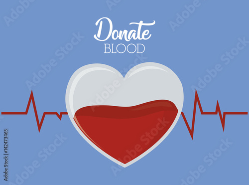 heart with blood over blue background. colorful design. donate blood concept. vector illustration