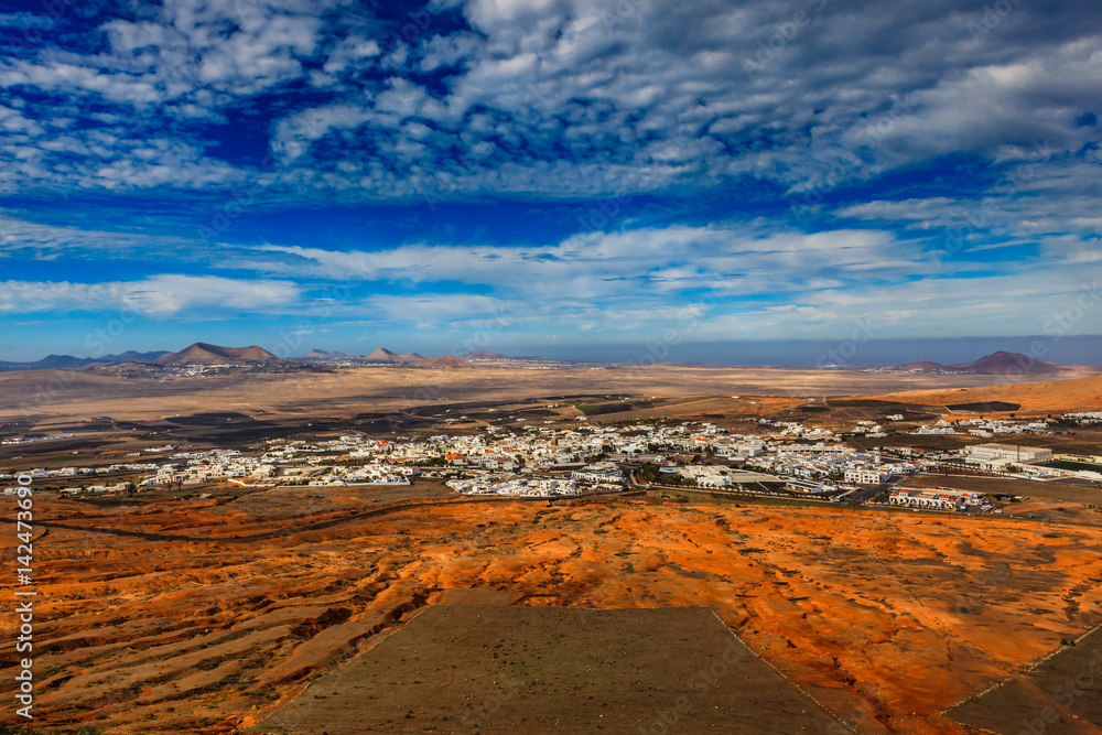 Fototapeta premium View of the countryside and the town Teguise on Lanzarote