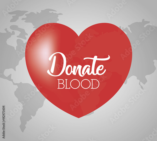 red heart over world map and gray bakground. donate blood concept. colorful design. vector illustration