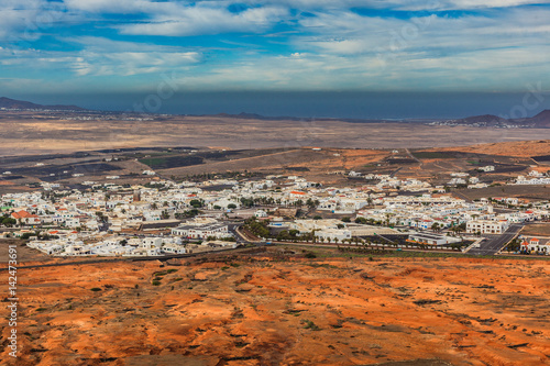 View of the countryside and the town Teguise on Lanzarote