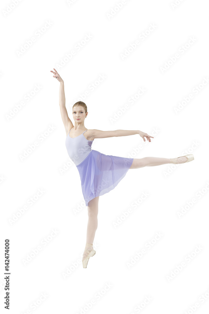 Actress Russian Ballet performs complex dance elements on a white background