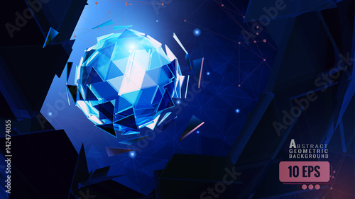 Abstract triangle sphere combine on polygonal BG