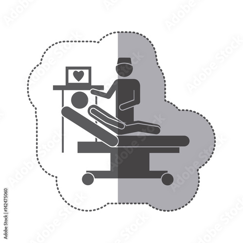 sticker monochrome pictogram person with cardiologistc vector illustration