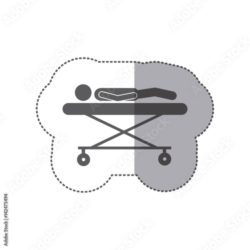 sticker monochrome pictogram patient in stretcher clinical icon flat vector illustration