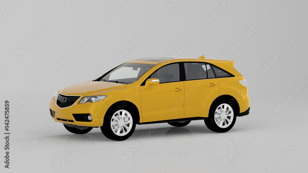 Generic yellow SUV car isolated on white background, front view