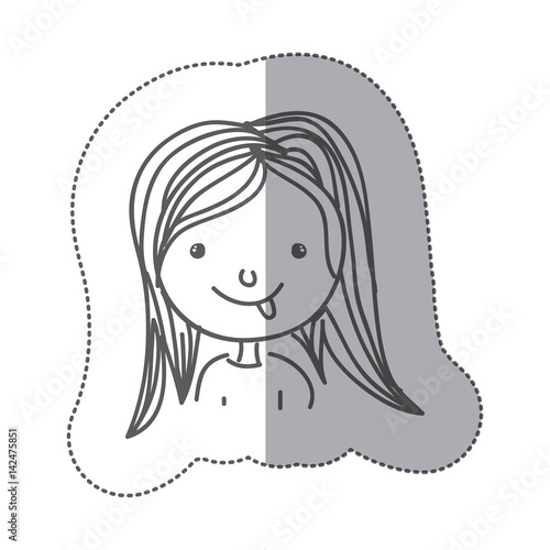 sticker silhouette half body caricature funny girl vector illustration