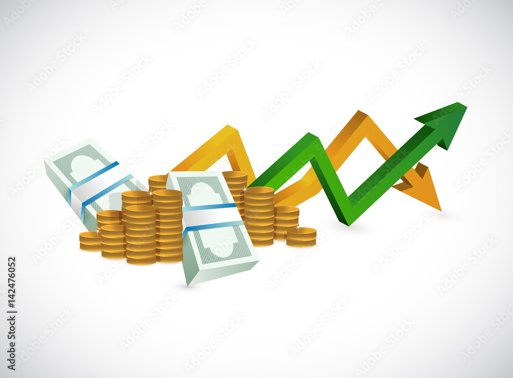 Obraz premium coins and bills business arrow chart