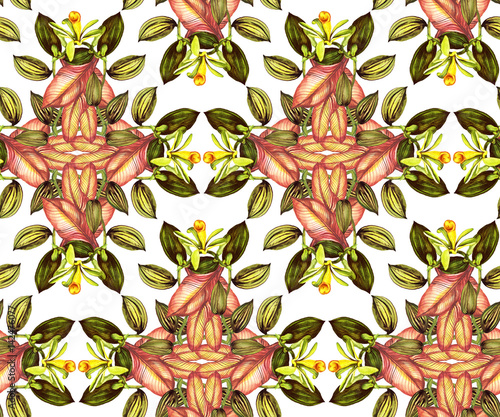 Tropical seamless pattern with vanilla orchid in vintage style