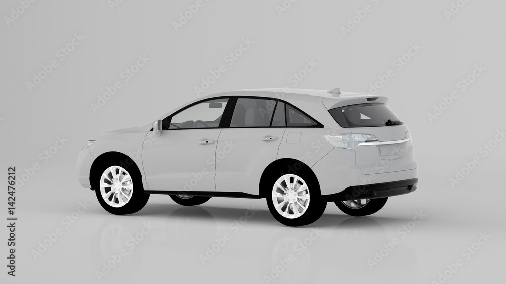 Generic white SUV car isolated on white background, back view Generic white SUV car isolated on white background, back view