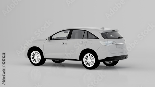 Generic white SUV car isolated on white background, back view