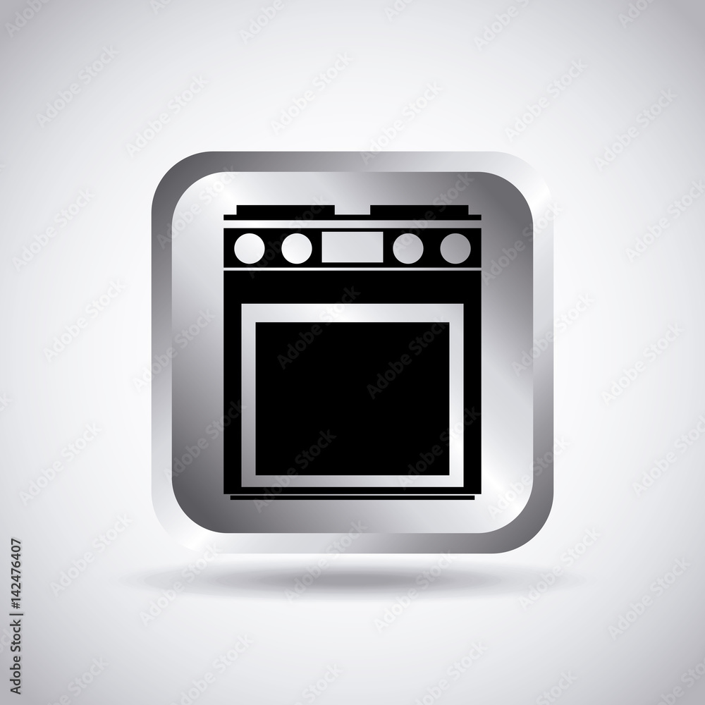 silver button with oven icon over white background. vector illustration silver button with oven icon over white background. vector illustration