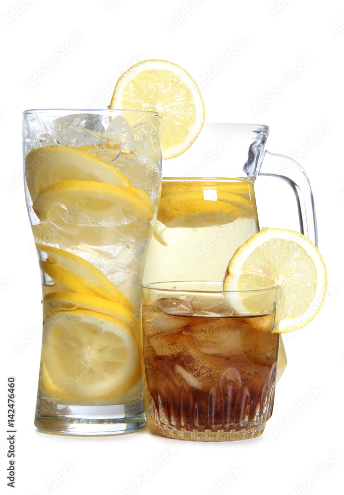 Glass jars with lemon on a white background Glass jars with lemon on a white background