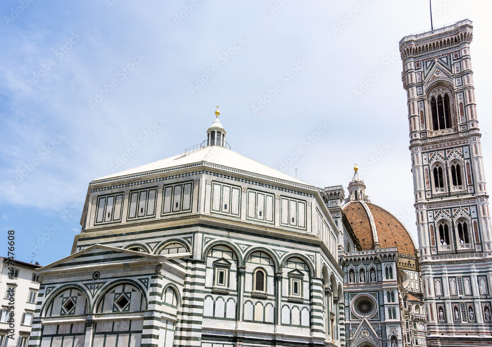 Beautiful street View of the Cathedral Santa Maria del Fiore in Florence, Italy