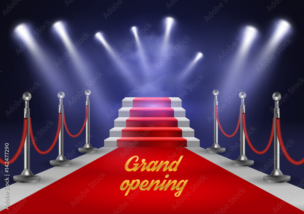 White stairs covered with red carpet and illuminated by spotlight realistic  vector illustration vector de Stock | Adobe Stock