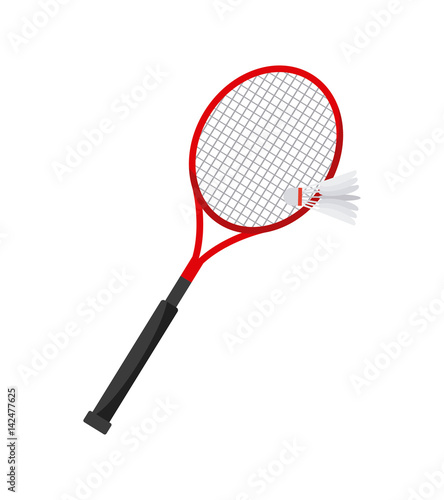 badminton racket and shuttlecock over white background. colorful design. vector illustration