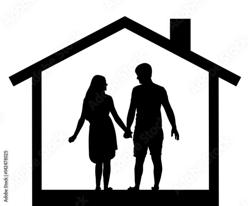silhouette of couples men and women in the house, vector