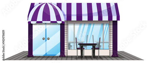 Coffee shop design with purple roof