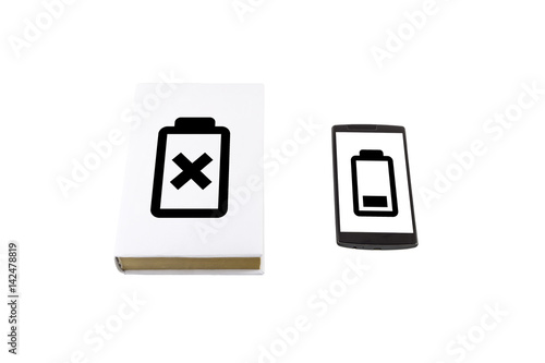 Book vs phone. Battery life concept. © nikolay100