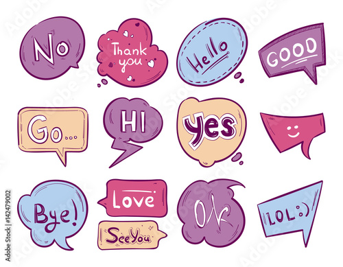 Vector sketch doodle speech bubble with communication phrases