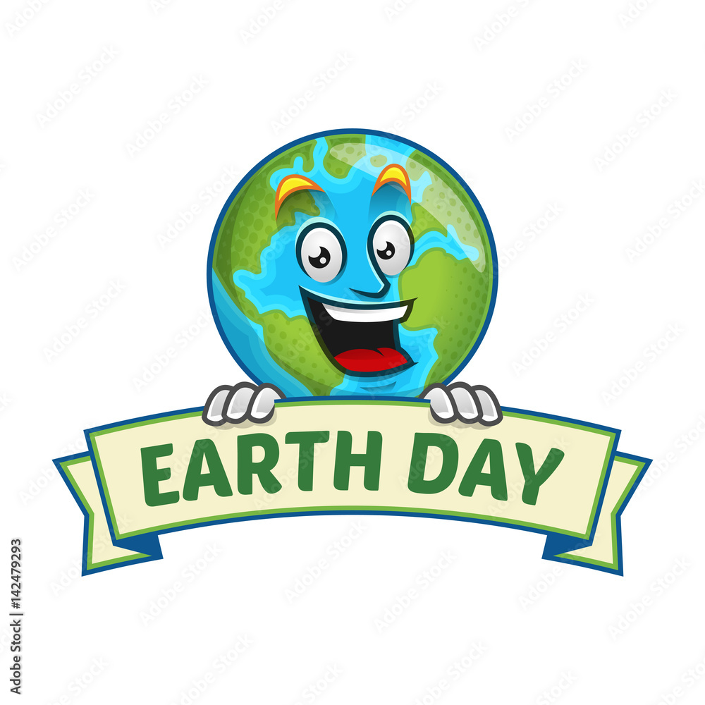 Earth Day, earth character with earth day banner