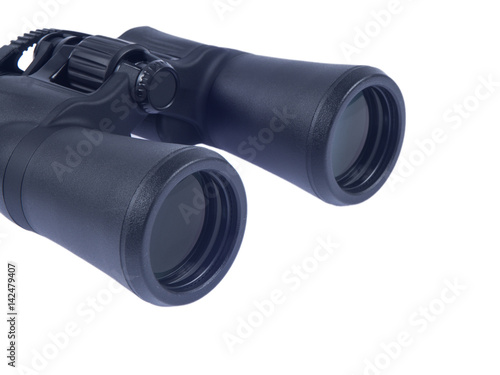 Part view of binocular on white isolated background