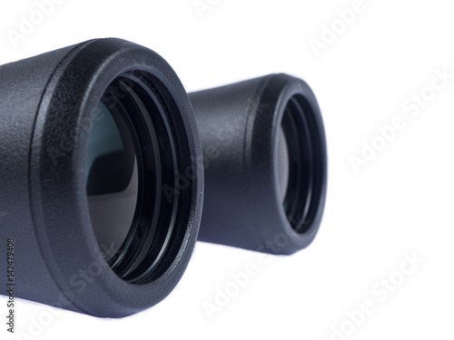 Part view of binocular on white isolated background