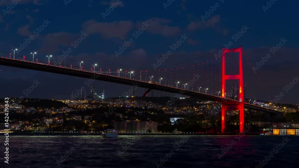 tracking shot time lapse photography evening time Bosphorus Bridge at istanbul Turkey tracking shot time lapse photography evening time Bosphorus Bridge at istanbul Turkey