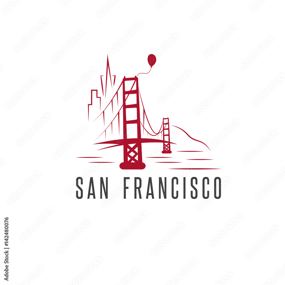 san francisco skyline,balloon and golden gate bridge vector design template illustration san francisco skyline,balloon and golden gate bridge vector design template illustration