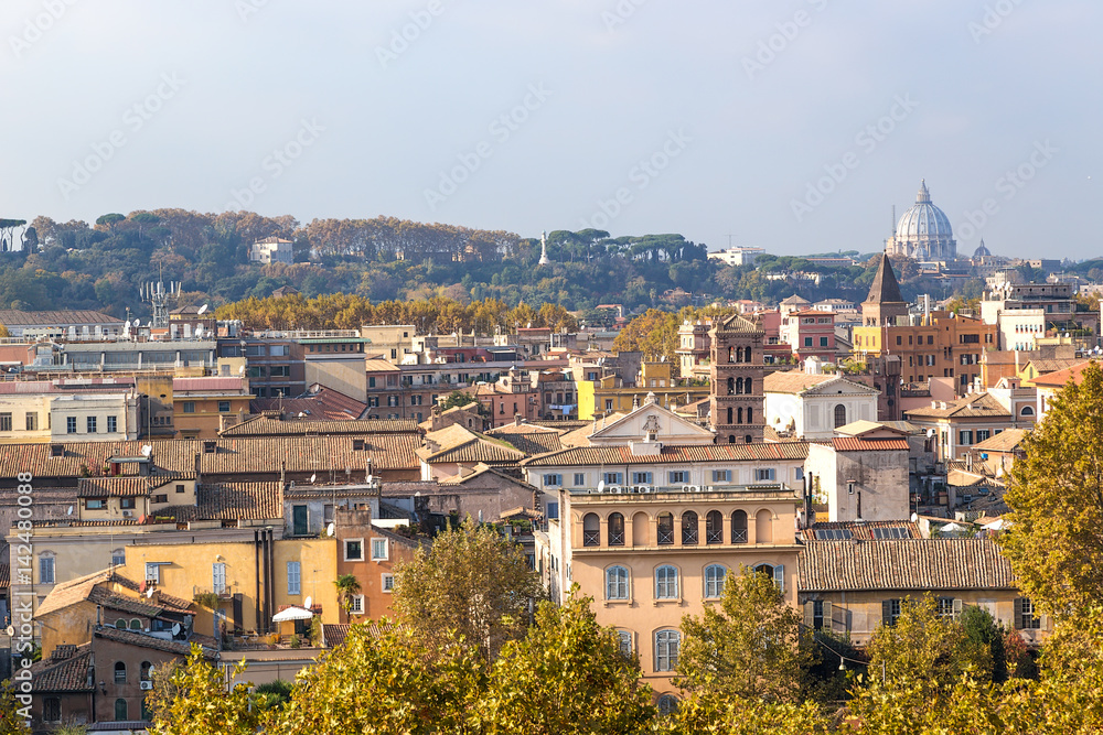 Fototapeta Rome, Italy. View of Rome, Italy. View of Janiculum hill from Aventine hill.
