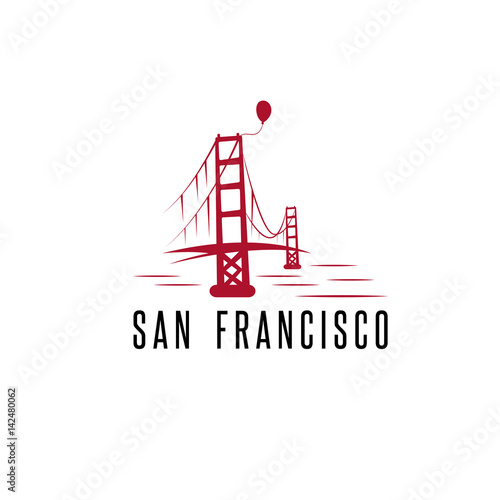 san francisco golden gate bridge and balloon vector design template illustration