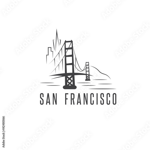 san francisco skyline and golden gate bridge vector design template illustration