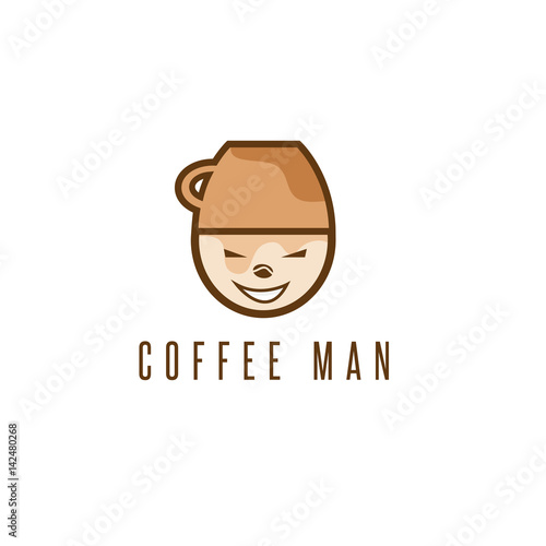 cartoon coffee man with cup on head vector design template