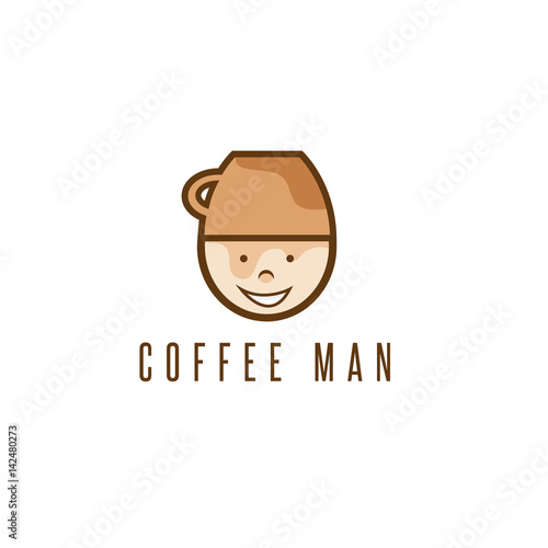 cartoon coffee man with cup on head vector design template