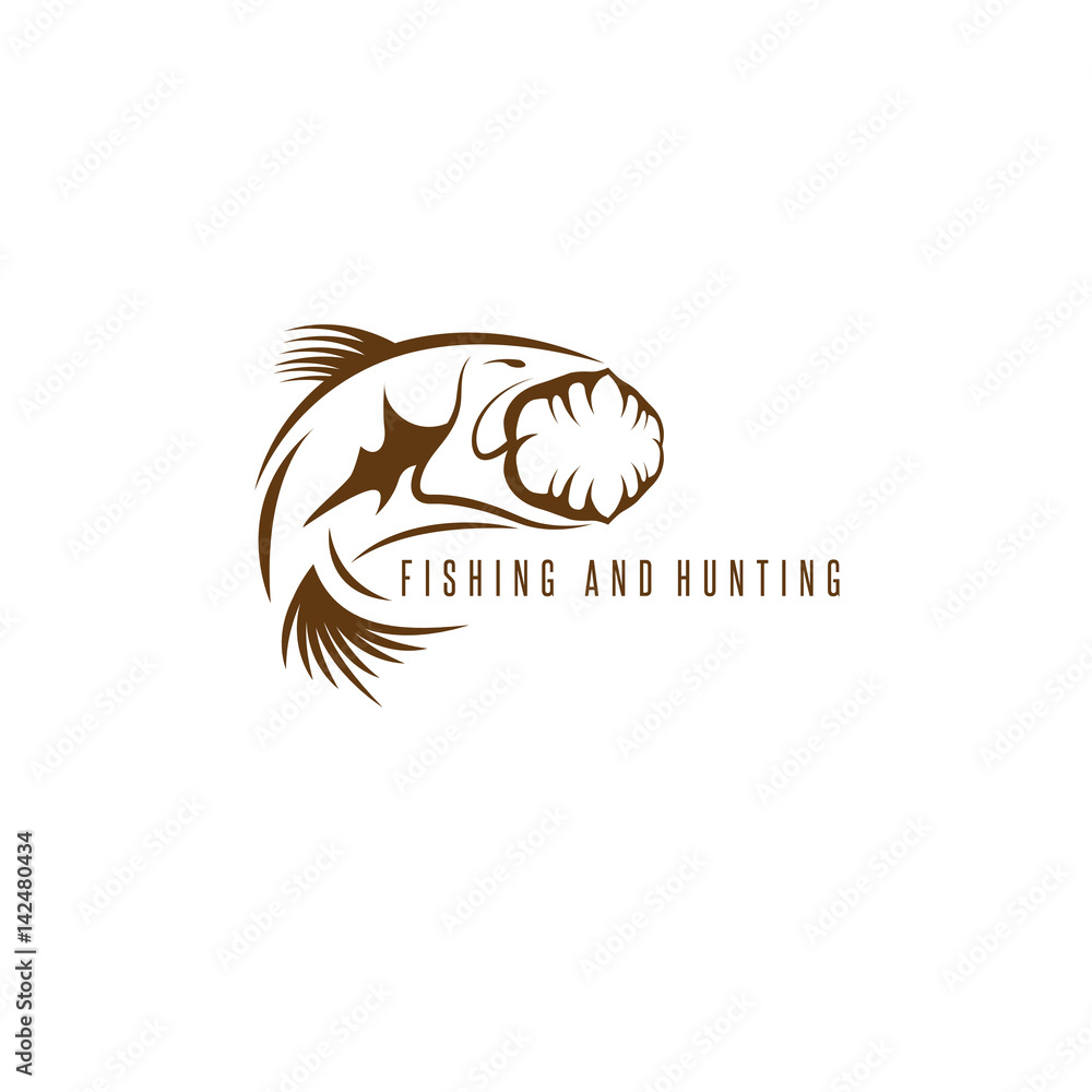 Fototapeta premium hunting and fishing vintage emblem vector design template
