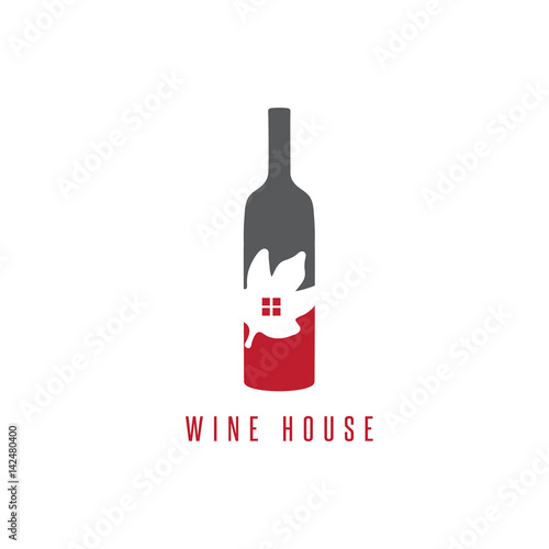 wine bottle with leaf and window vector design template