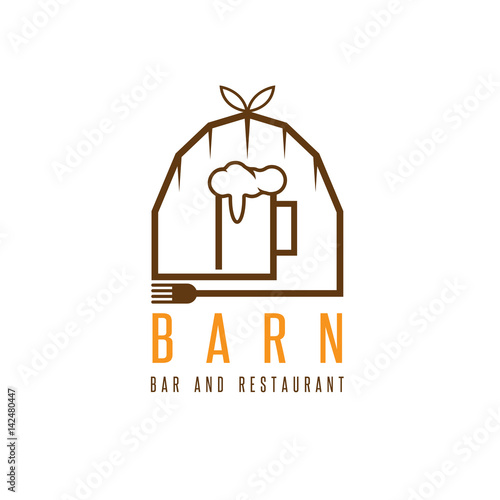 barn with beer mug and fork vector design template