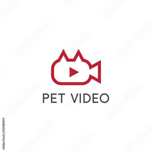 simple vector icon of camera with pet ears and play button