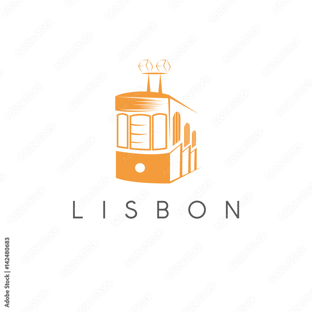 Lisbon Portugal tram landmark vector design template