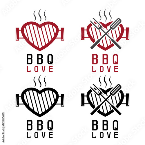 grill in a form of heart and bbq tools . Happy Valentine's Day vector concept