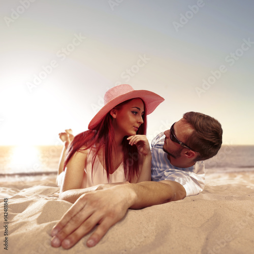 lovers on beach and summer time 