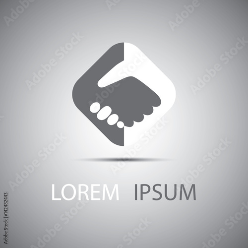 Gray and white handshake icon logo