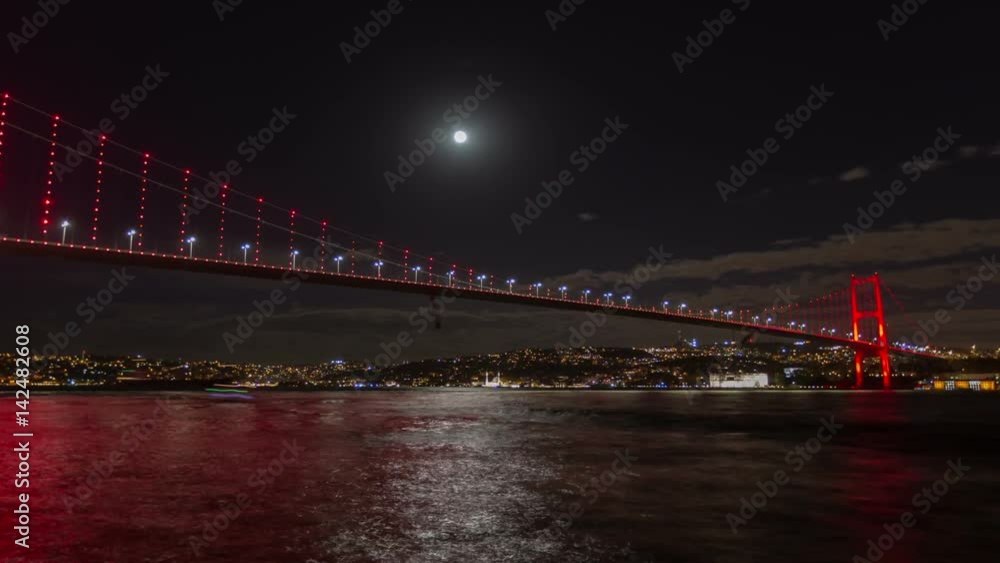 tracking shot time lapse photography evening time Bosphorus Bridge at istanbul Turkey tracking shot time lapse photography evening time Bosphorus Bridge at istanbul Turkey