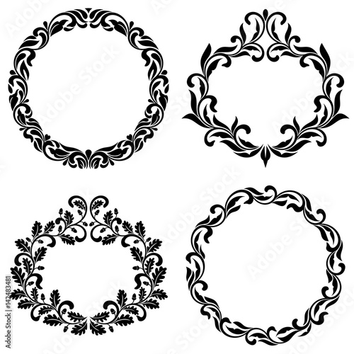 Set of vintage frames of swirls and decorative leaves isolated on a white background.