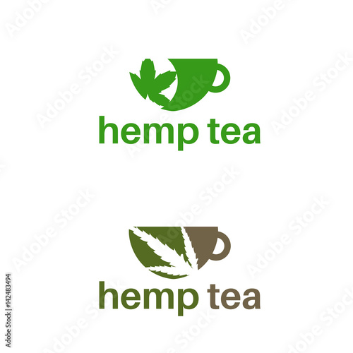 Set of template logo design with hemp tea cup. Vector illustration