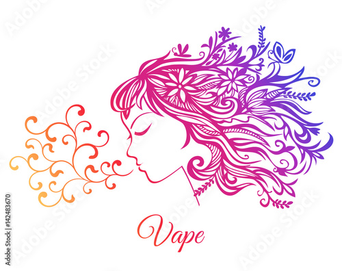 A young beautiful girl who exhales the curls of a couple isolated on a white background.