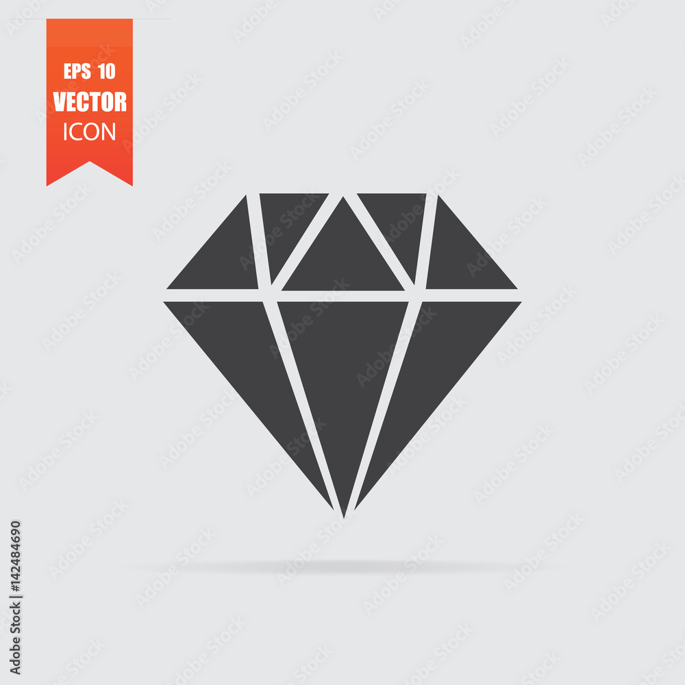 Diamond icon in flat style isolated on grey background. Diamond icon in flat style isolated on grey background.